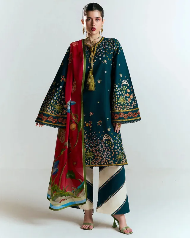 Jugnu SS 25 Deep Teal Cotton – view 1 – Poshaq