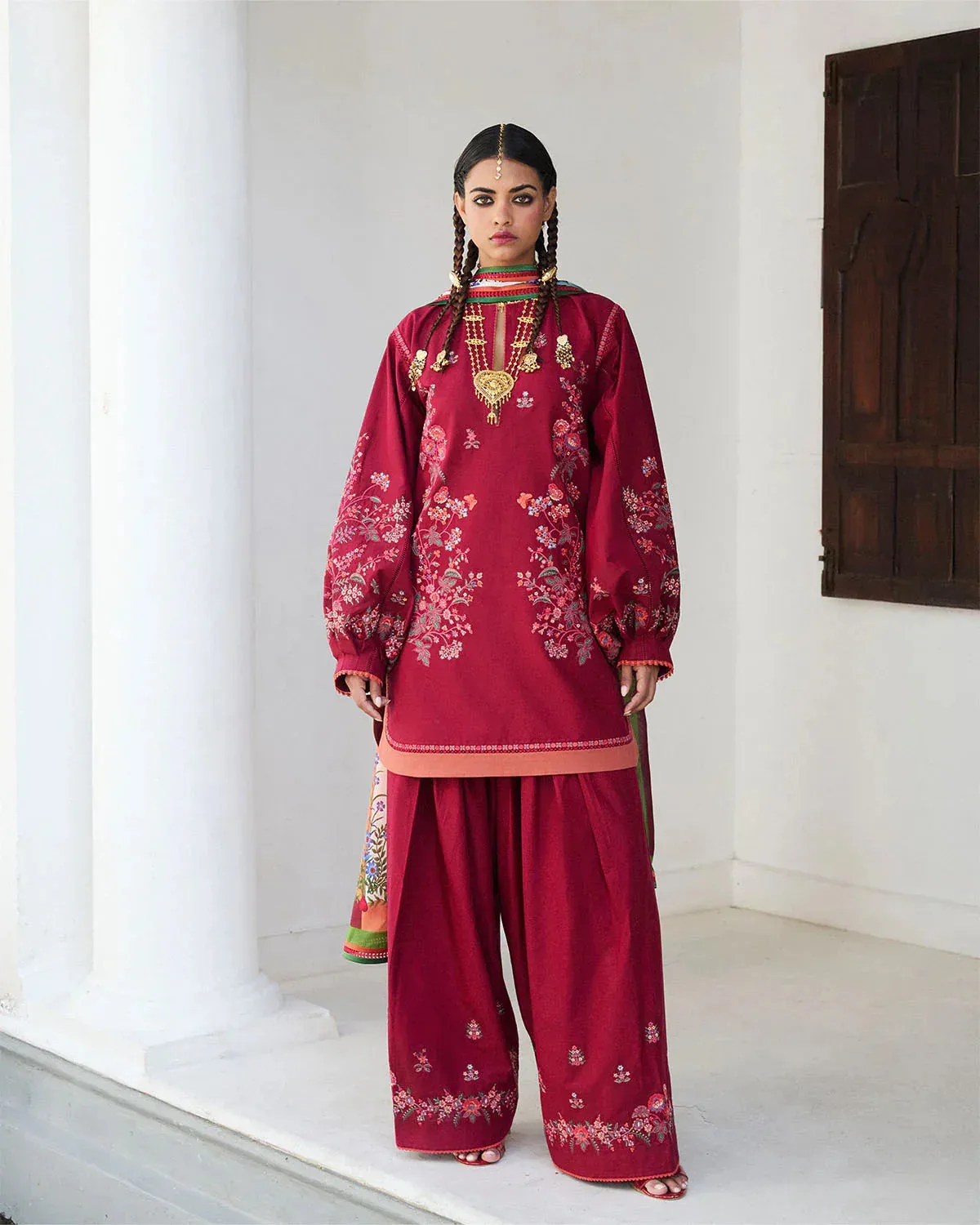 Jugnu SS 25 Deep Red Cotton – view 1 – Poshaq