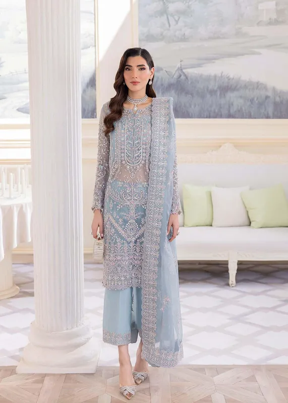Kanwal Malik Silver Raw Silk – view 1 – Poshaq