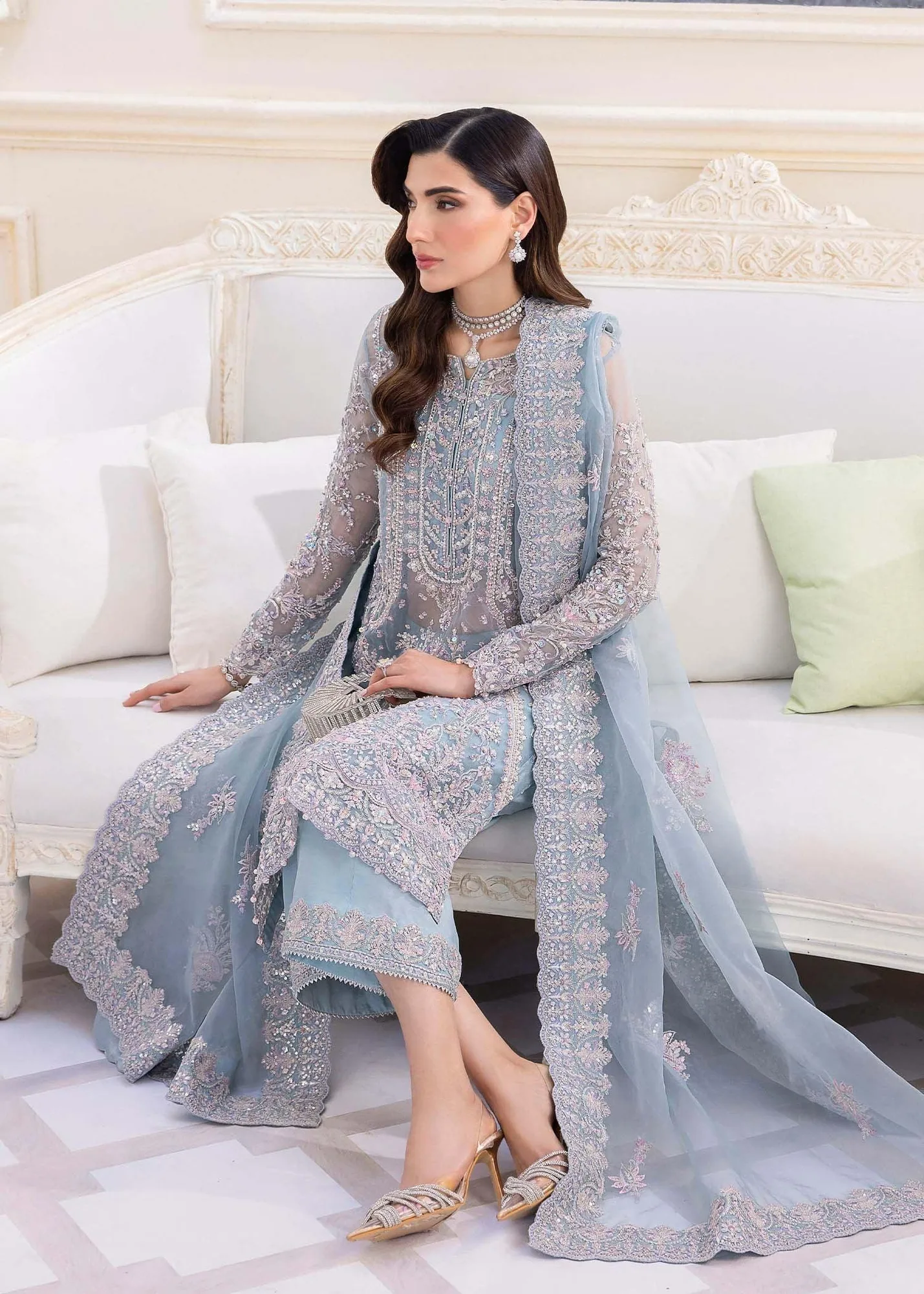 Kanwal Malik Silver Raw Silk – view 2 – Poshaq