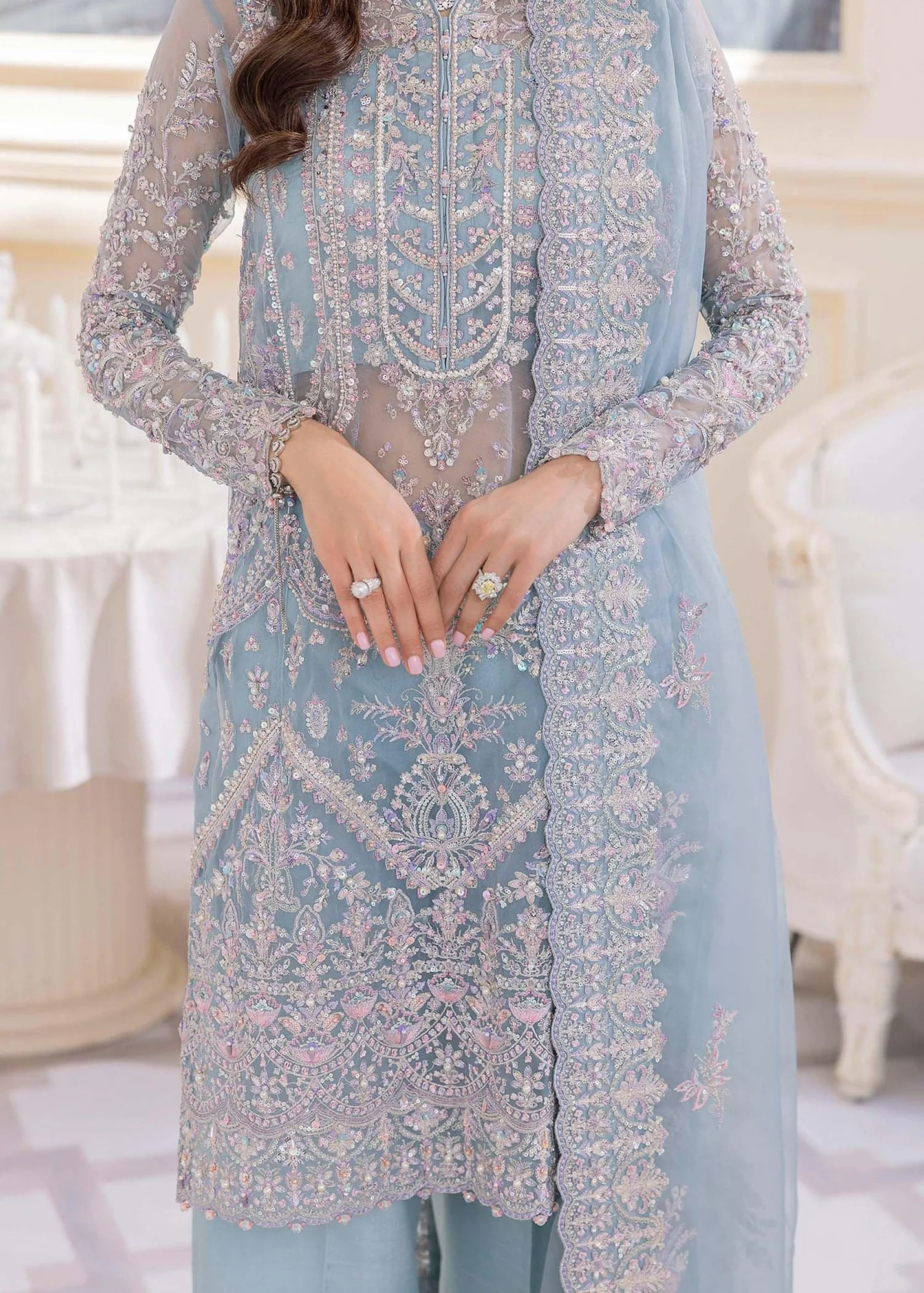 Kanwal Malik Silver Raw Silk – view 3 – Poshaq