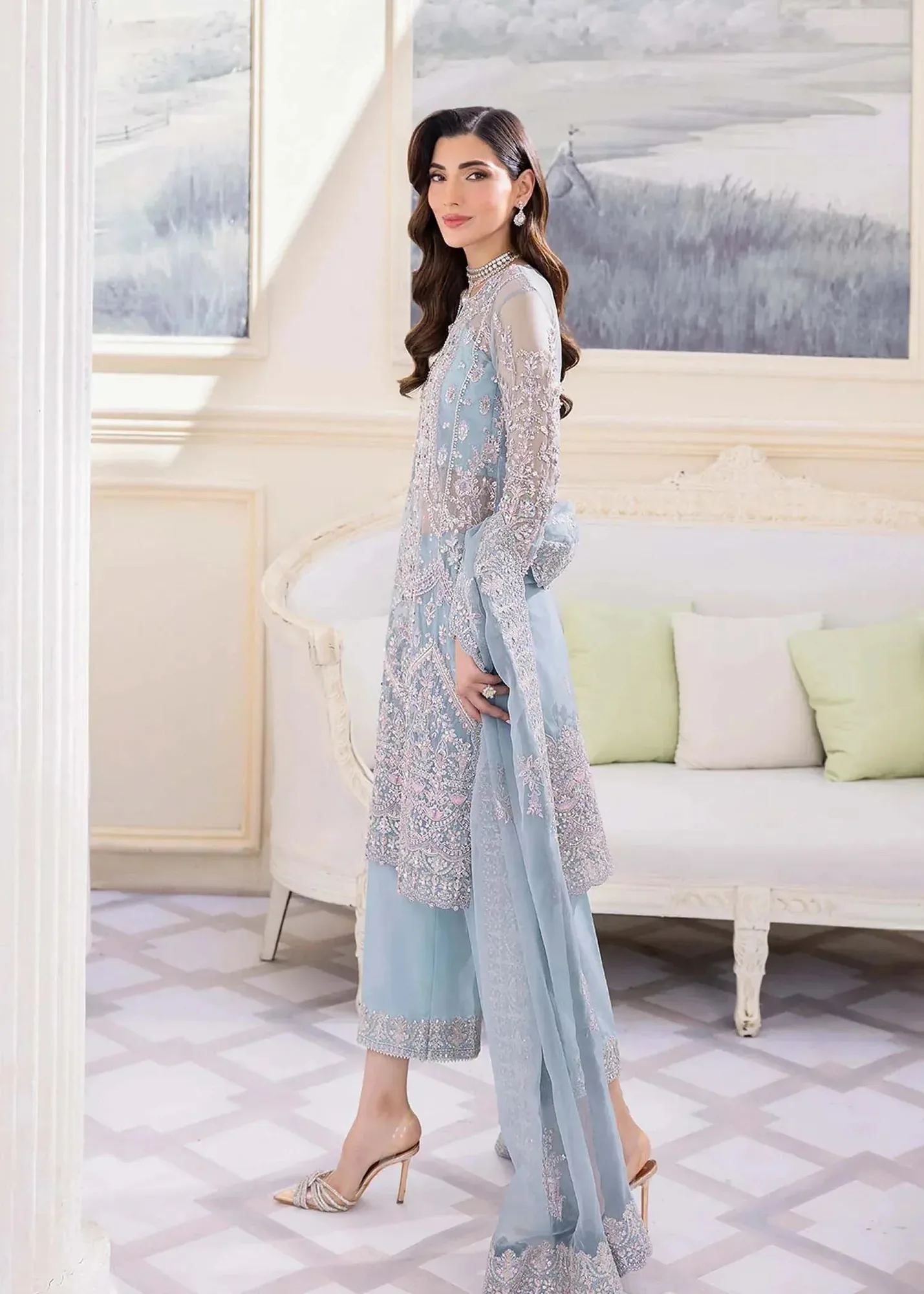 Kanwal Malik Silver Raw Silk – view 4 – Poshaq