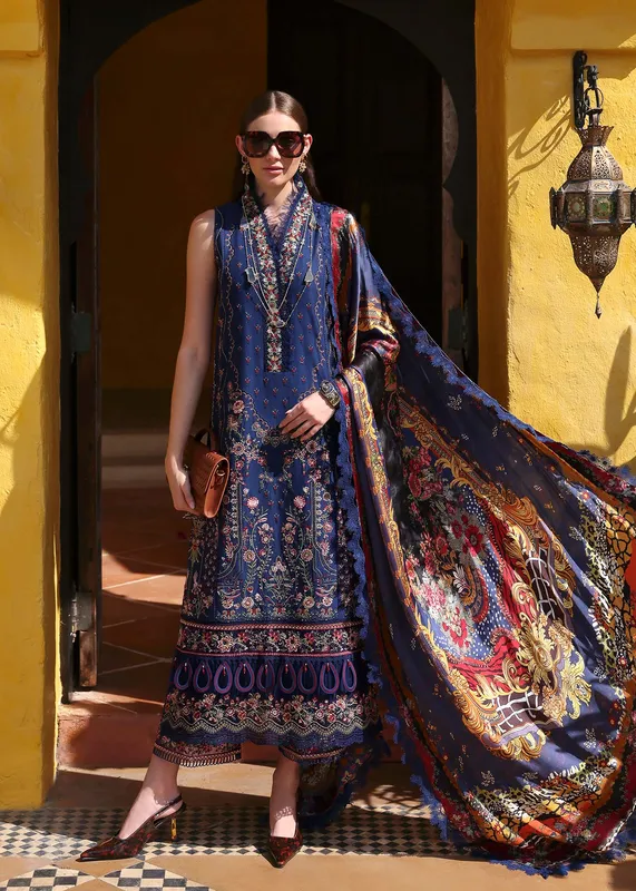 Kanwal Malik Elysia Luxury Lawn 25 Blue Dobby – view 1 – Poshaq