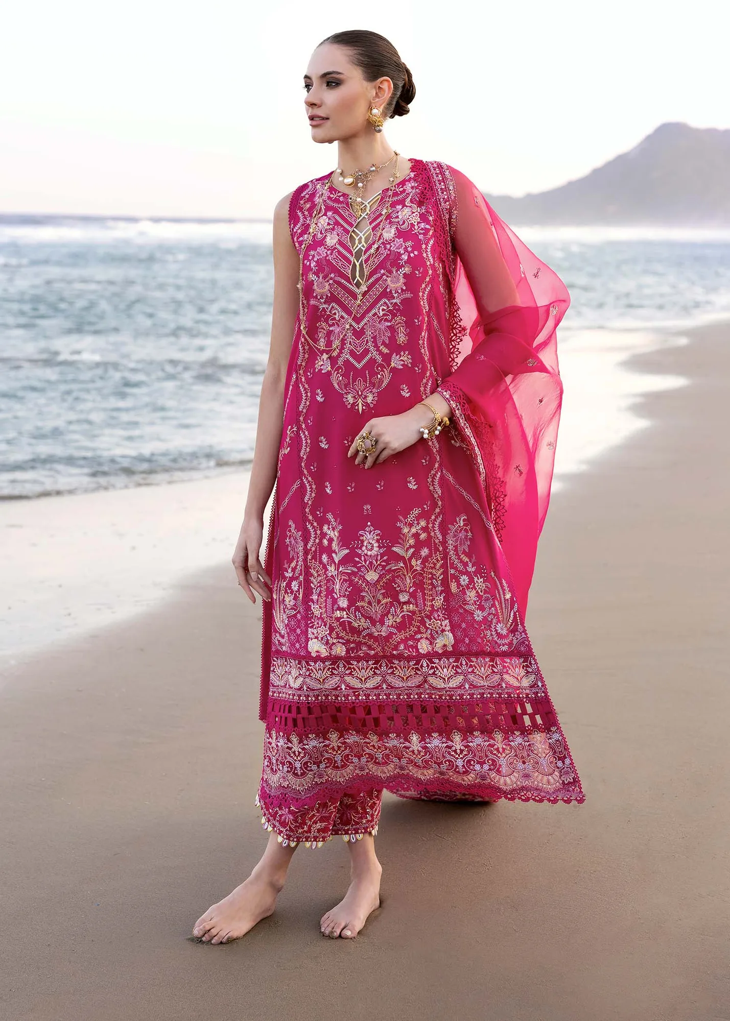 Kanwal Malik Elysia Luxury Lawn 25 Fuchsia Cambric – view 2 – Poshaq