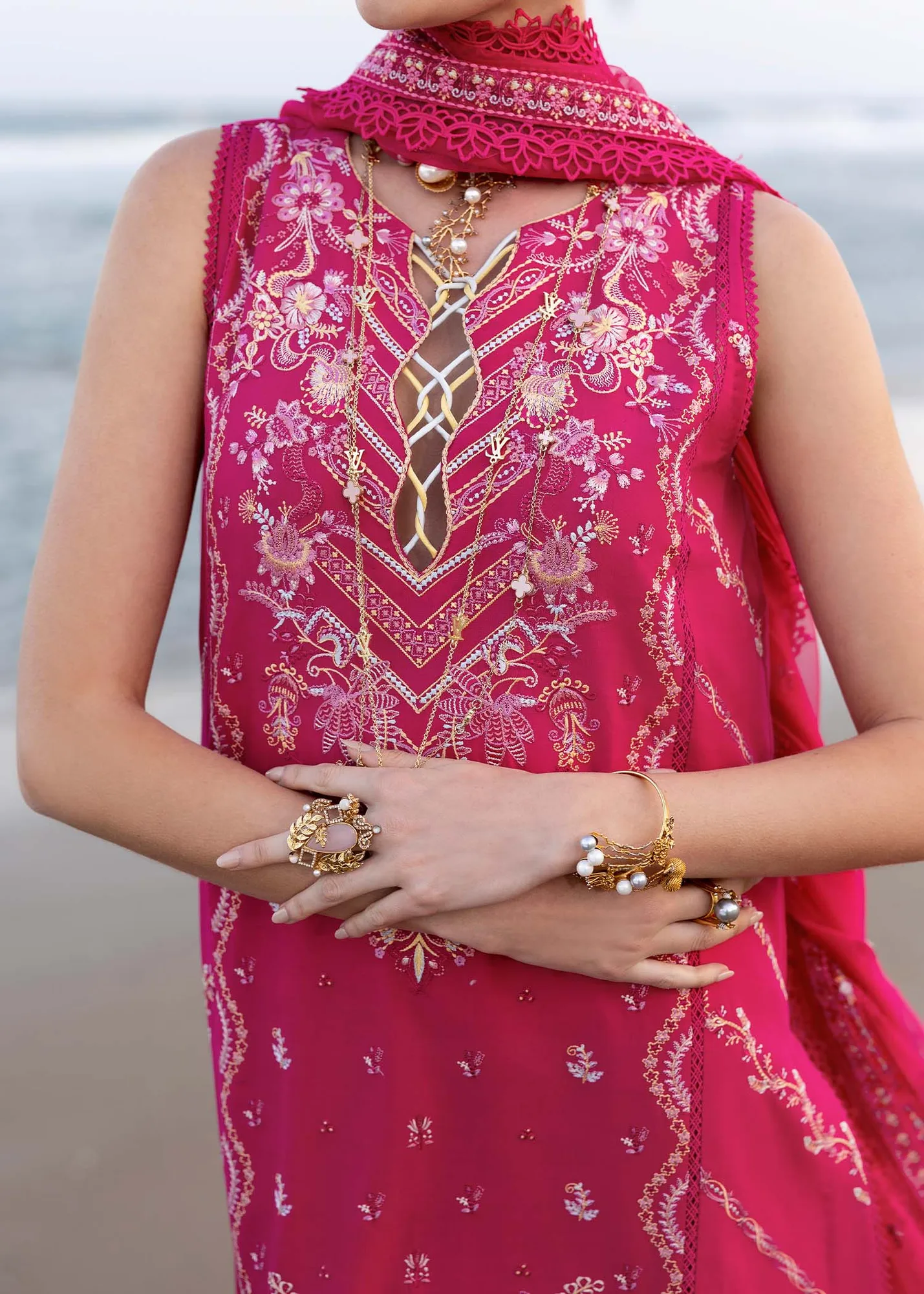 Kanwal Malik Elysia Luxury Lawn 25 Fuchsia Cambric – view 4 – Poshaq