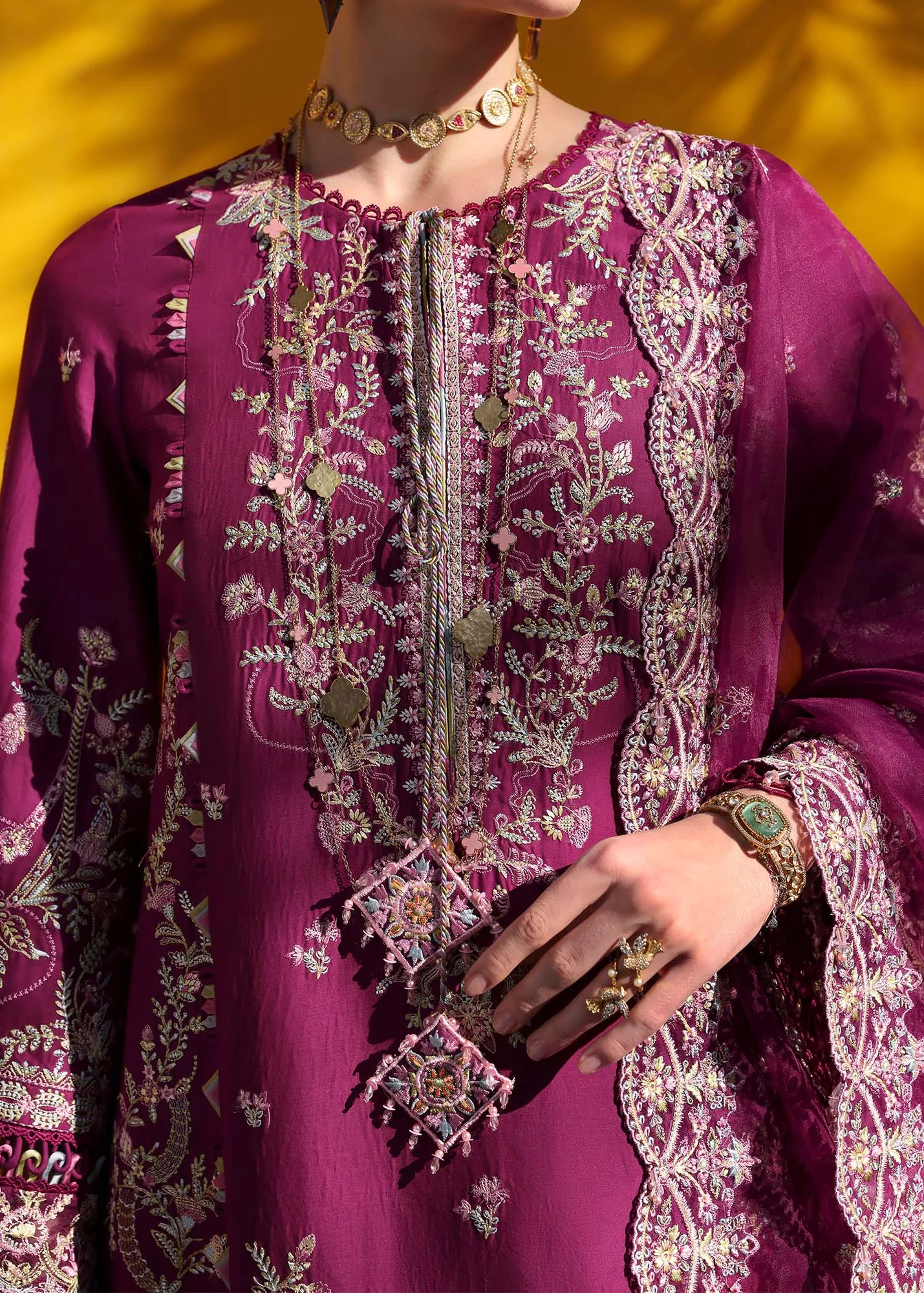 Kanwal Malik Elysia Luxury Lawn 25 Plum Dobby – view 3 – Poshaq
