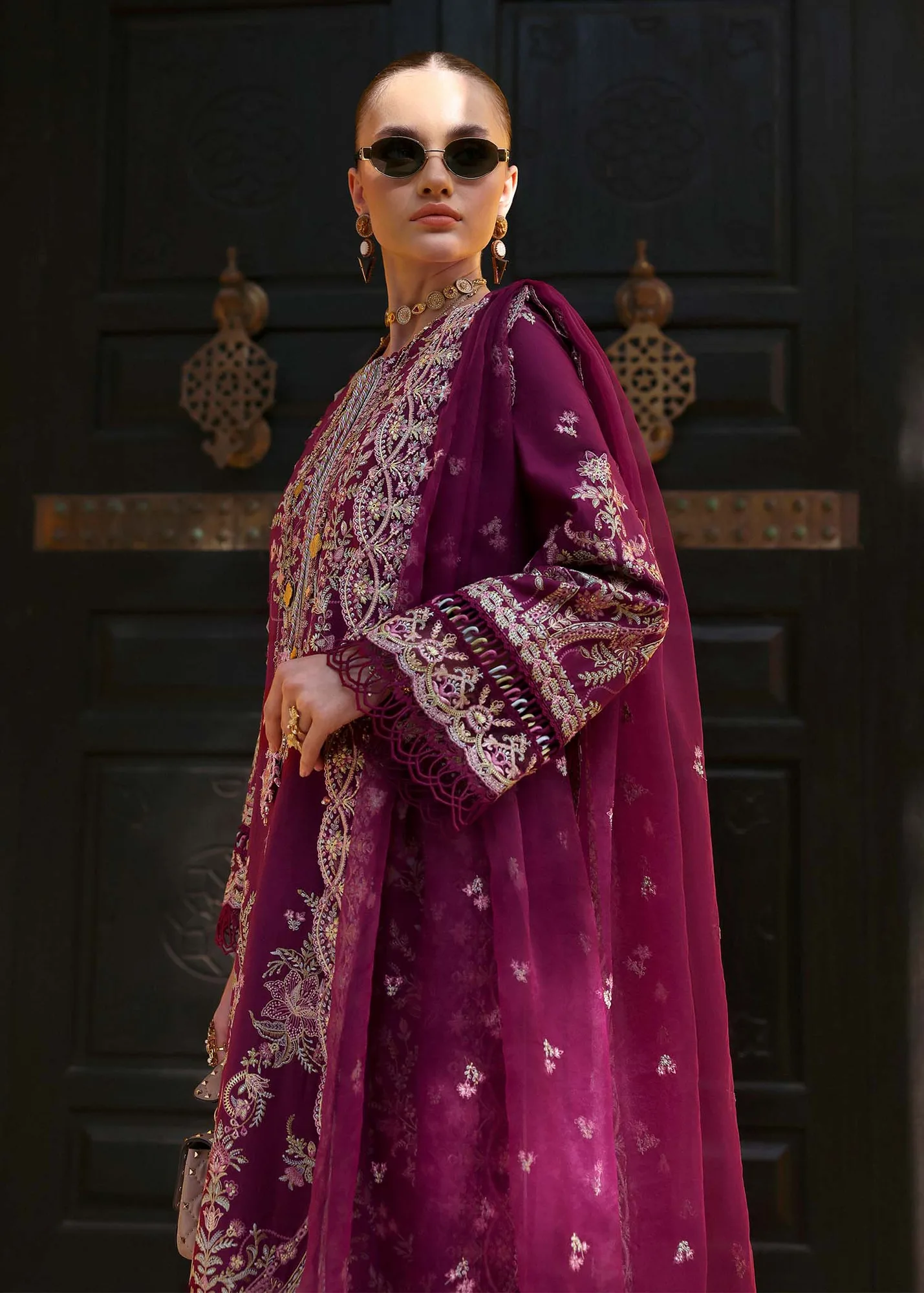 Kanwal Malik Elysia Luxury Lawn 25 Plum Dobby – view 4 – Poshaq