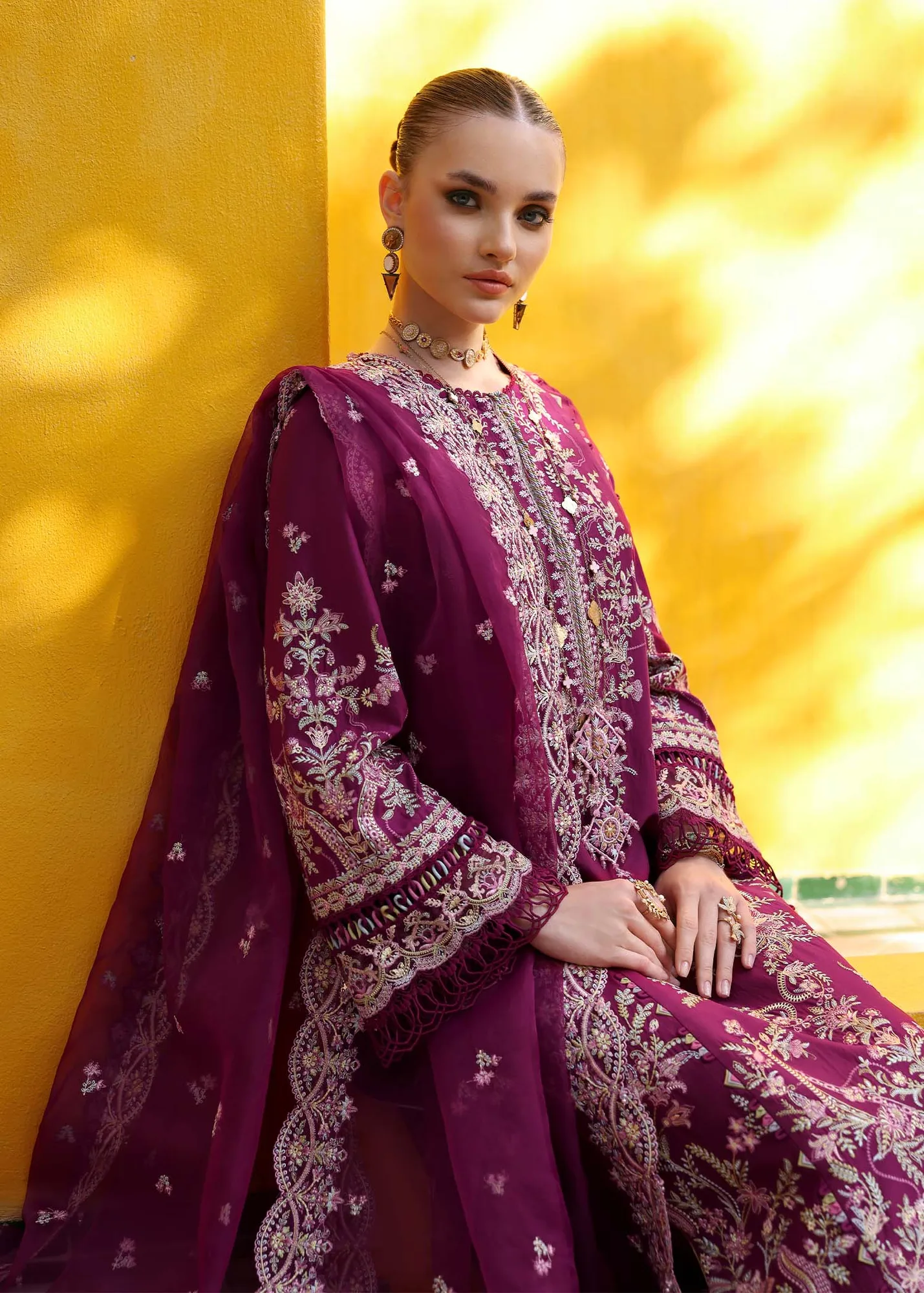 Kanwal Malik Elysia Luxury Lawn 25 Plum Dobby – view 5 – Poshaq