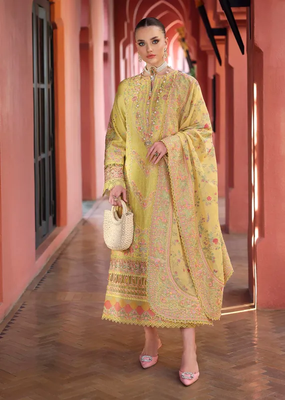 Kanwal Malik Elysia Luxury Lawn 25 Yellow Dobby – view 1 – Poshaq