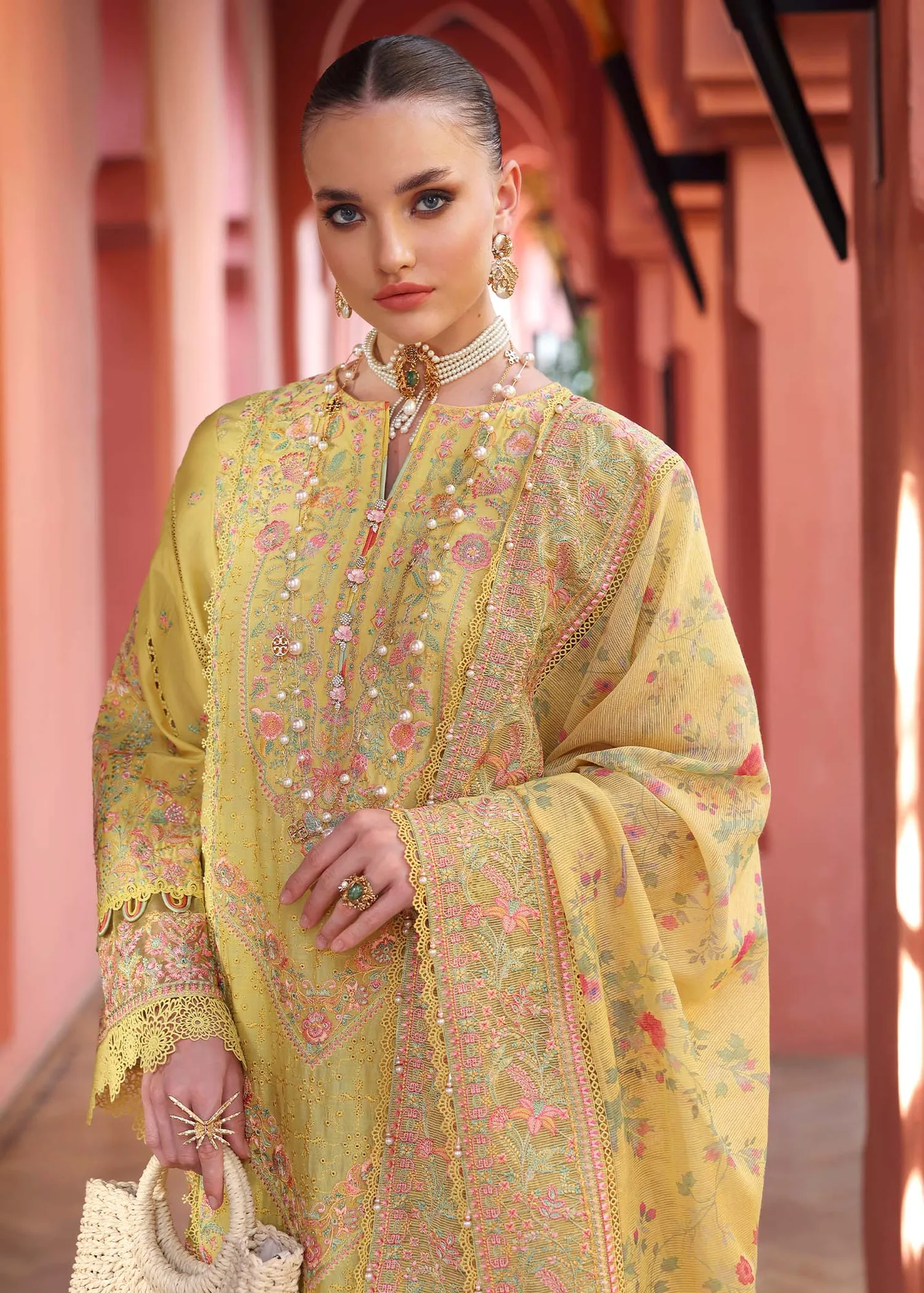 Kanwal Malik Elysia Luxury Lawn 25 Yellow Dobby – view 3 – Poshaq