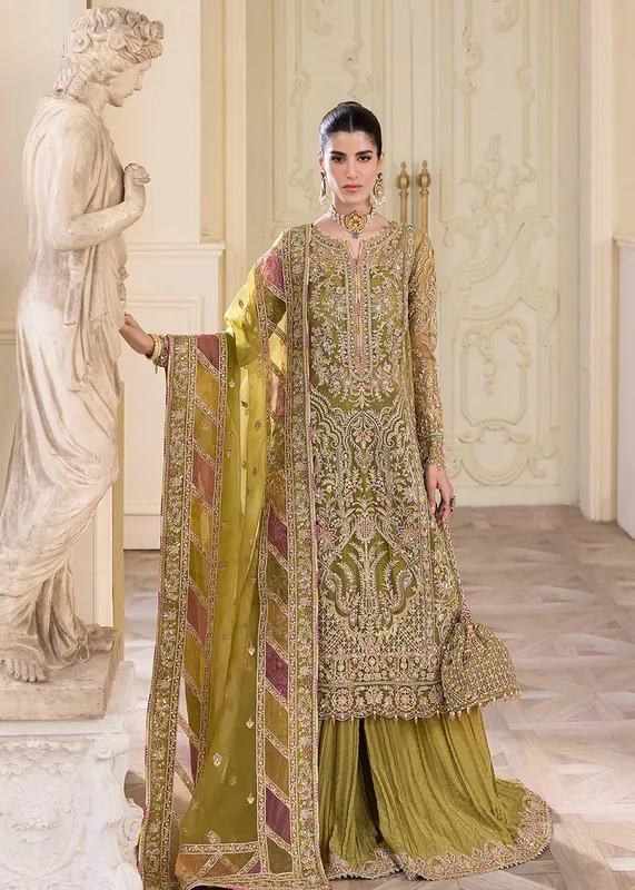 Kanwal Malik Green Raw Silk – view 1 – Poshaq