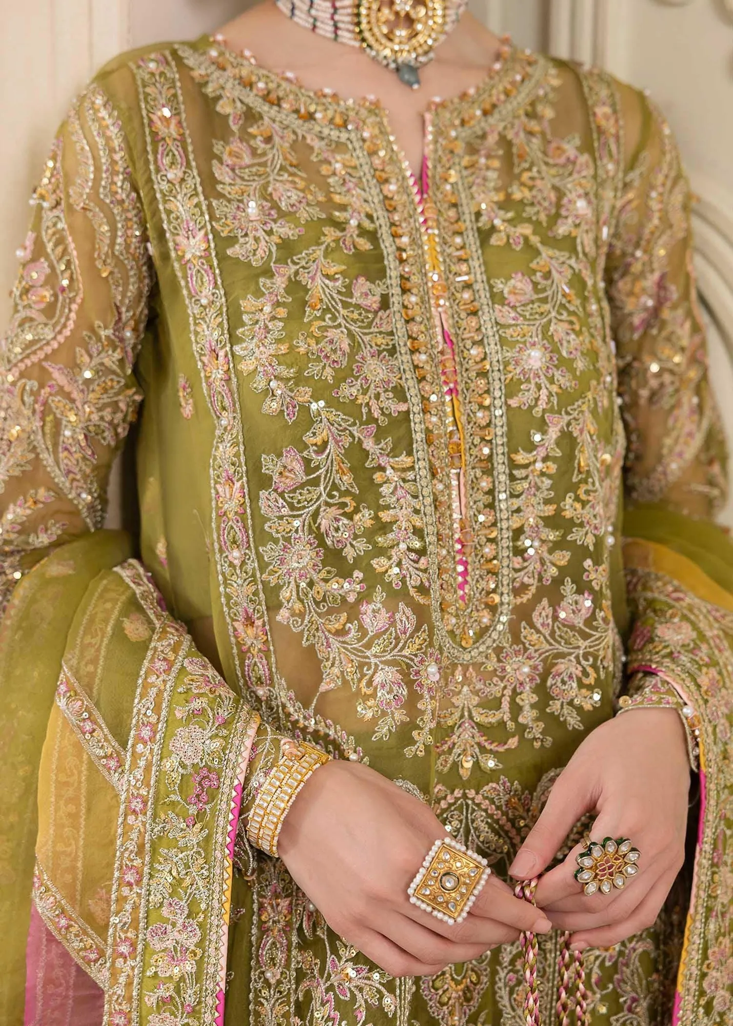 Kanwal Malik Green Raw Silk – view 3 – Poshaq