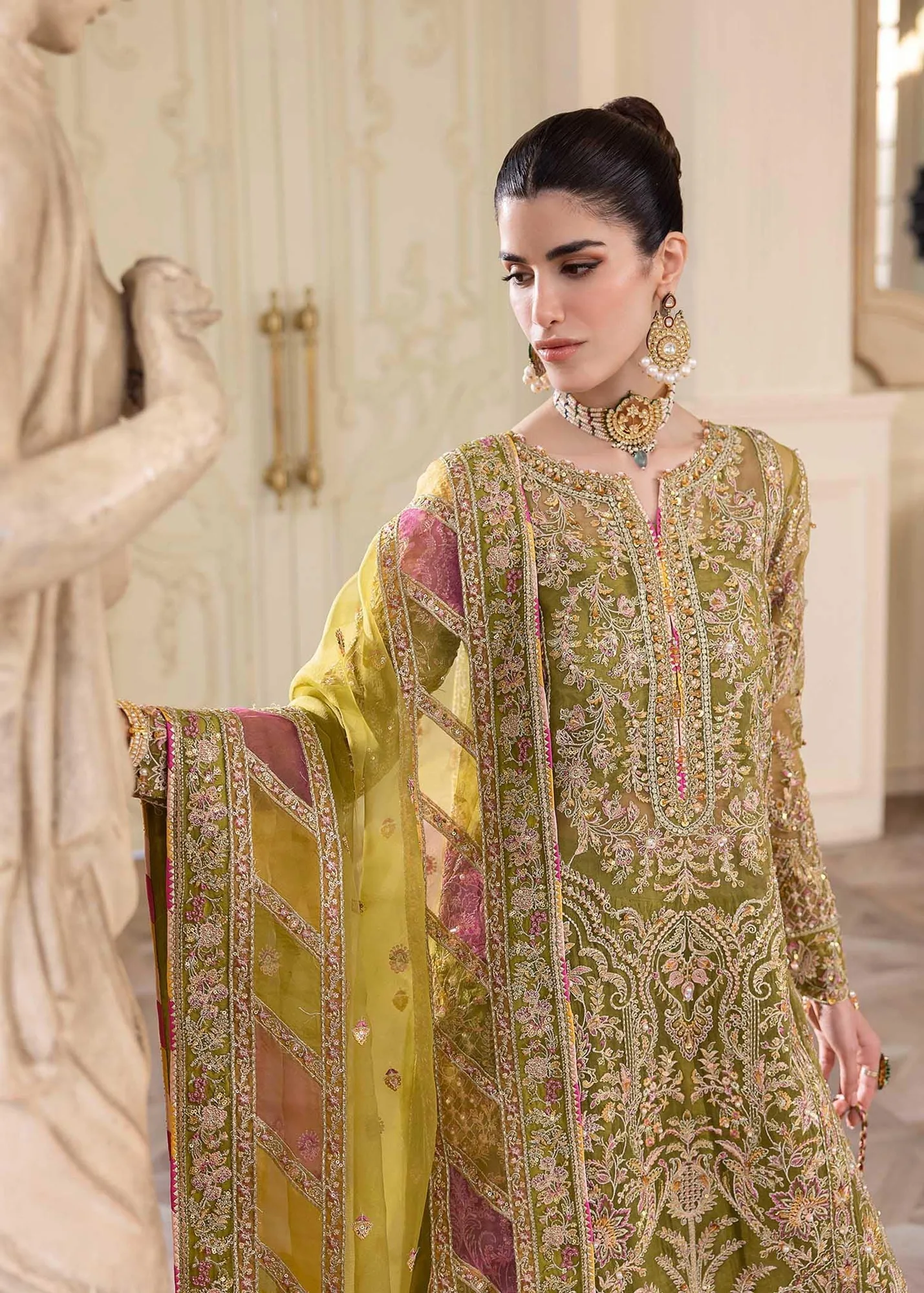 Kanwal Malik Green Raw Silk – view 4 – Poshaq
