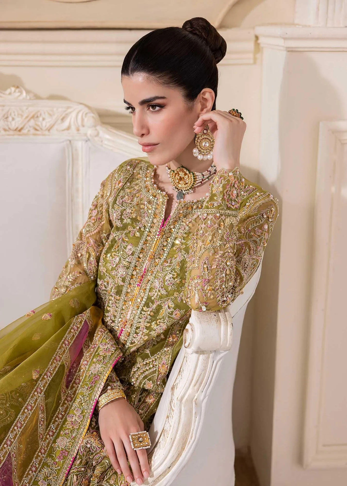 Kanwal Malik Green Raw Silk – view 5 – Poshaq