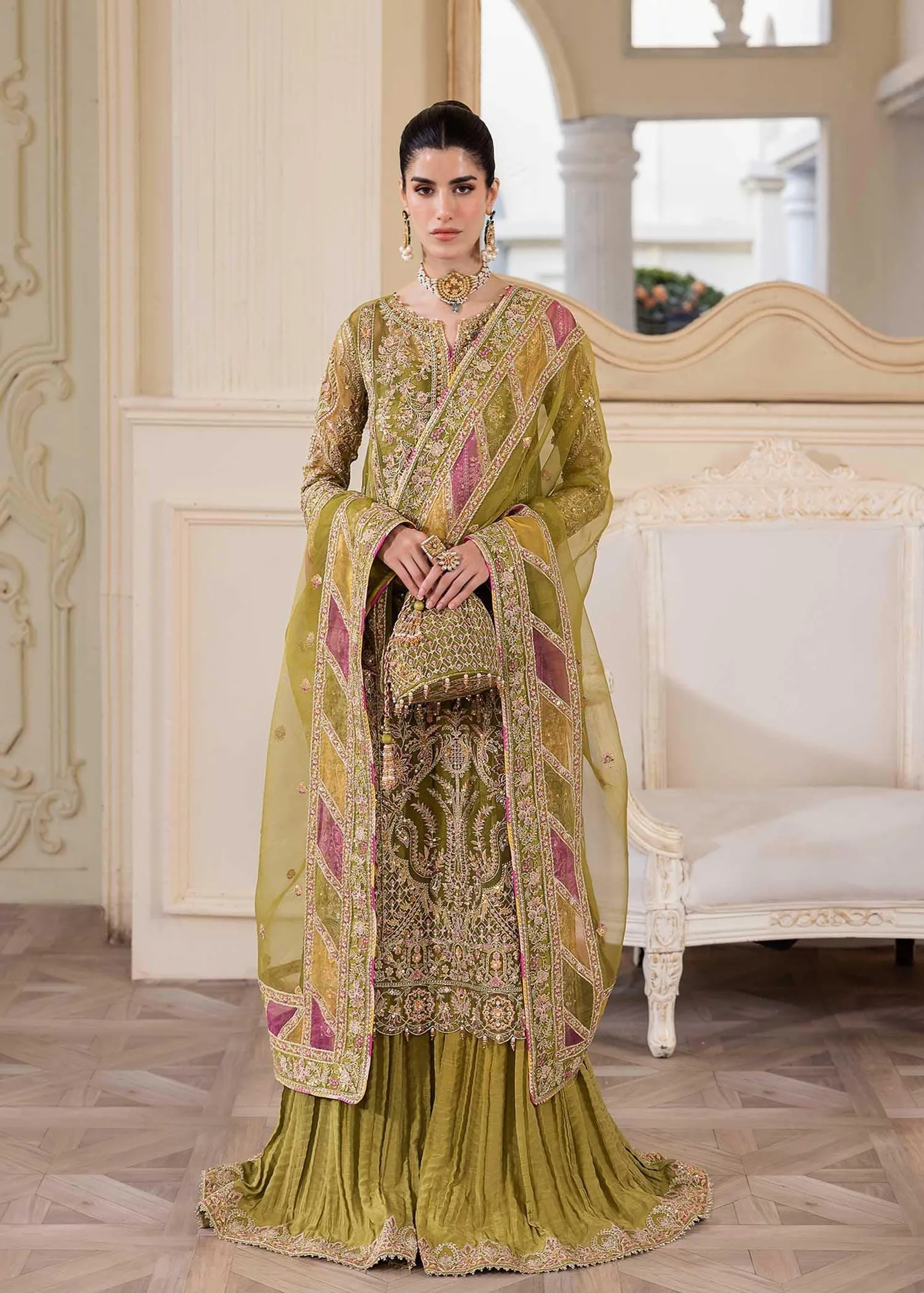 Kanwal Malik Green Raw Silk – view 6 – Poshaq