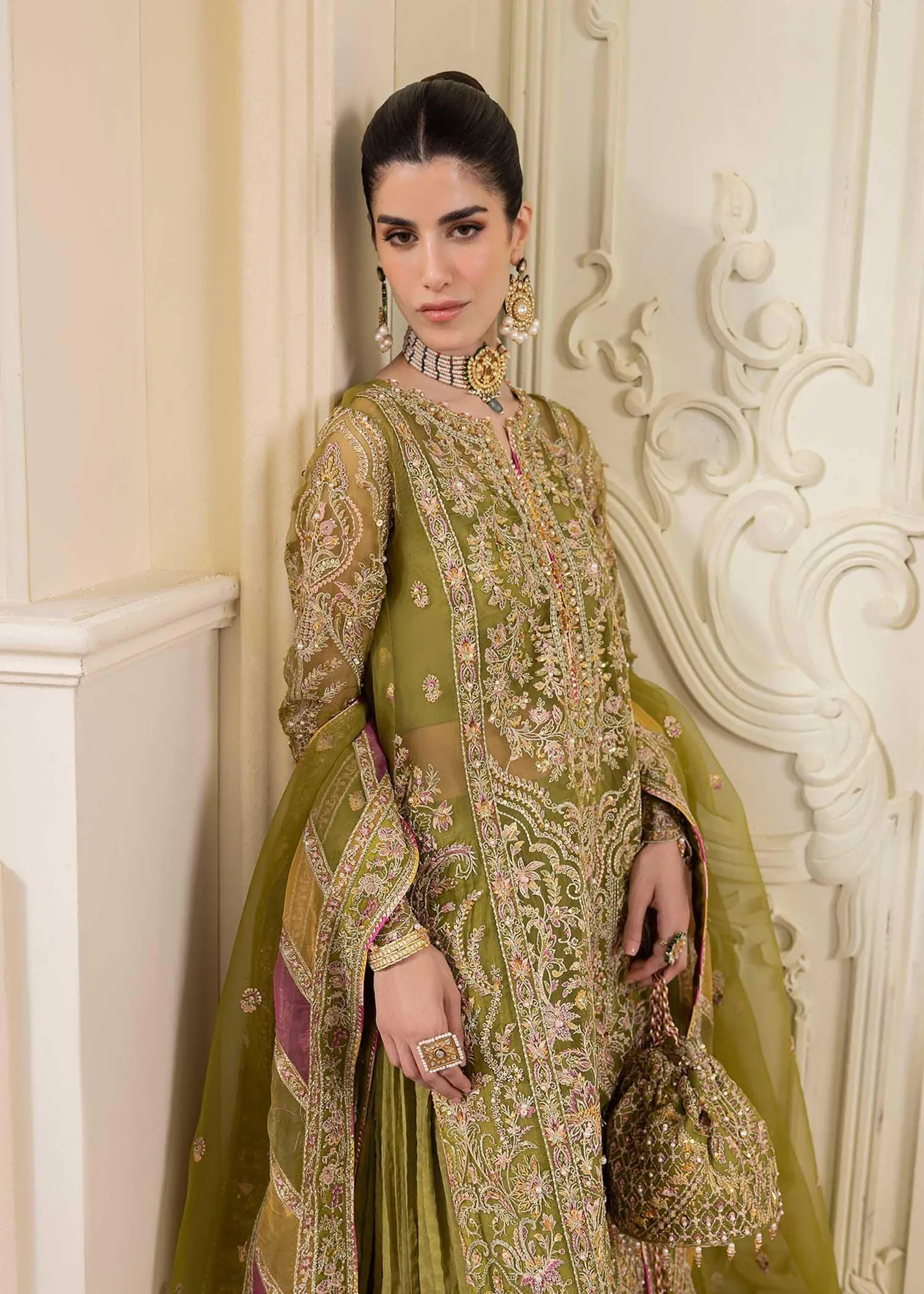 Kanwal Malik Green Raw Silk – view 7 – Poshaq