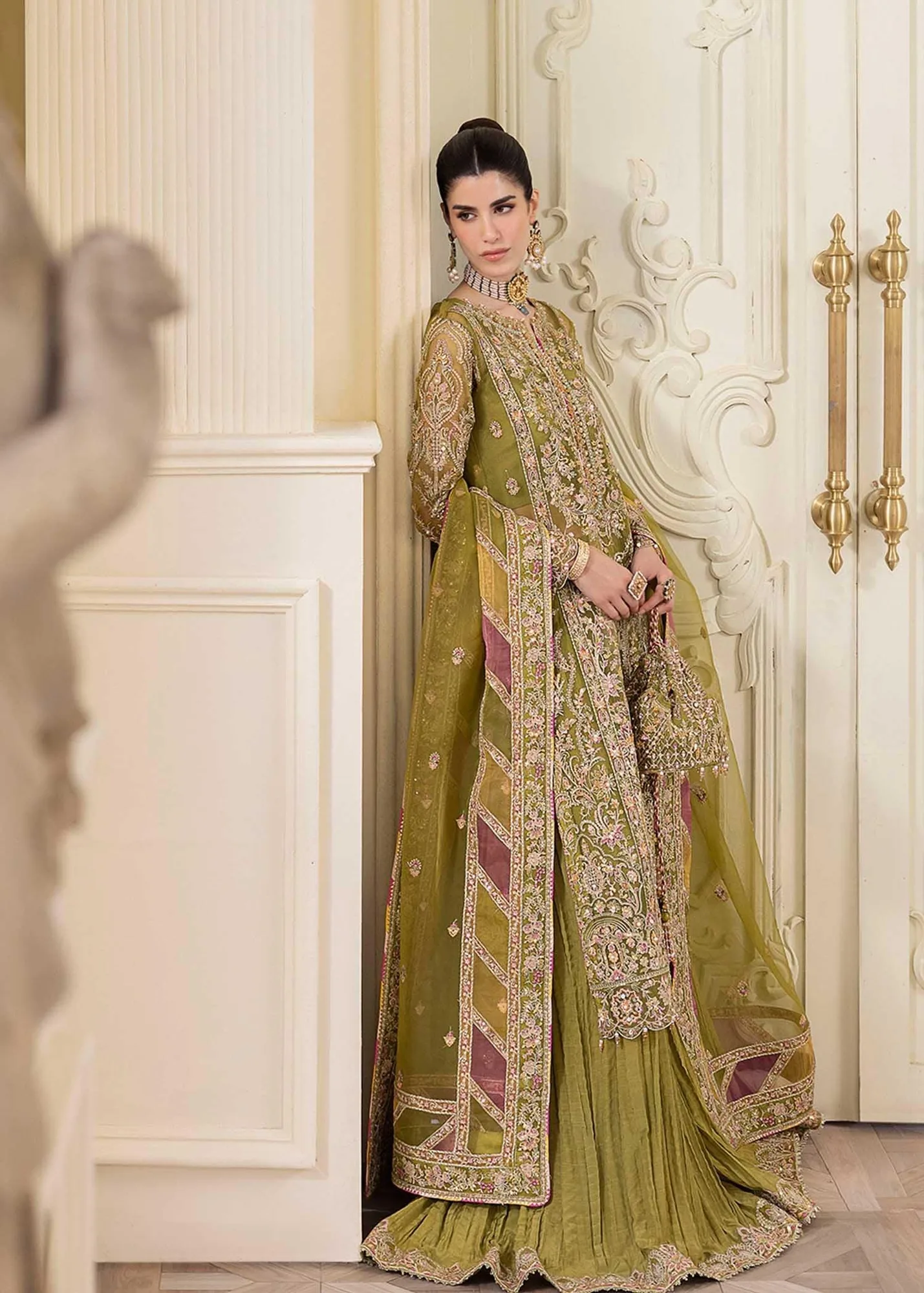Kanwal Malik Green Raw Silk – view 8 – Poshaq