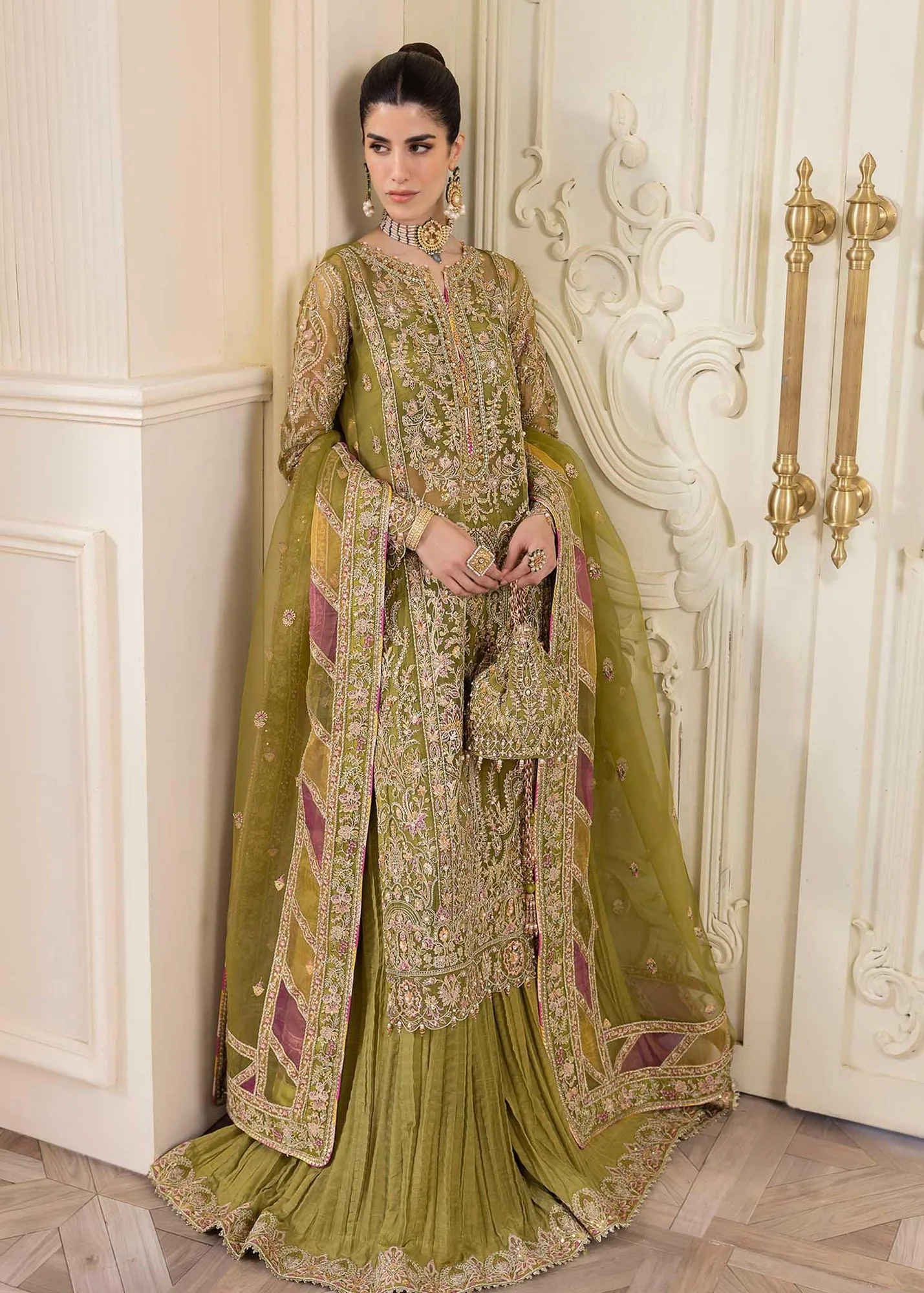 Kanwal Malik Green Raw Silk – view 9 – Poshaq