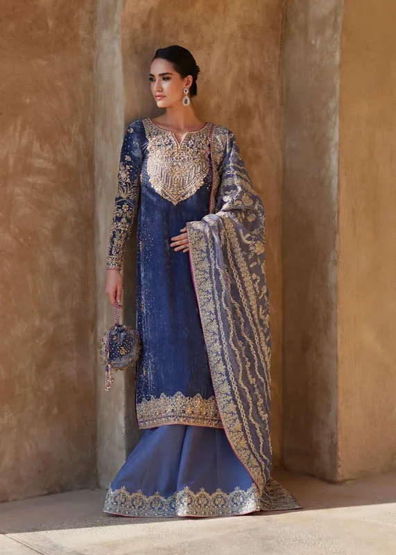 Kanwal Malik Laira Formals Blue Raw Silk – view 1 – Poshaq