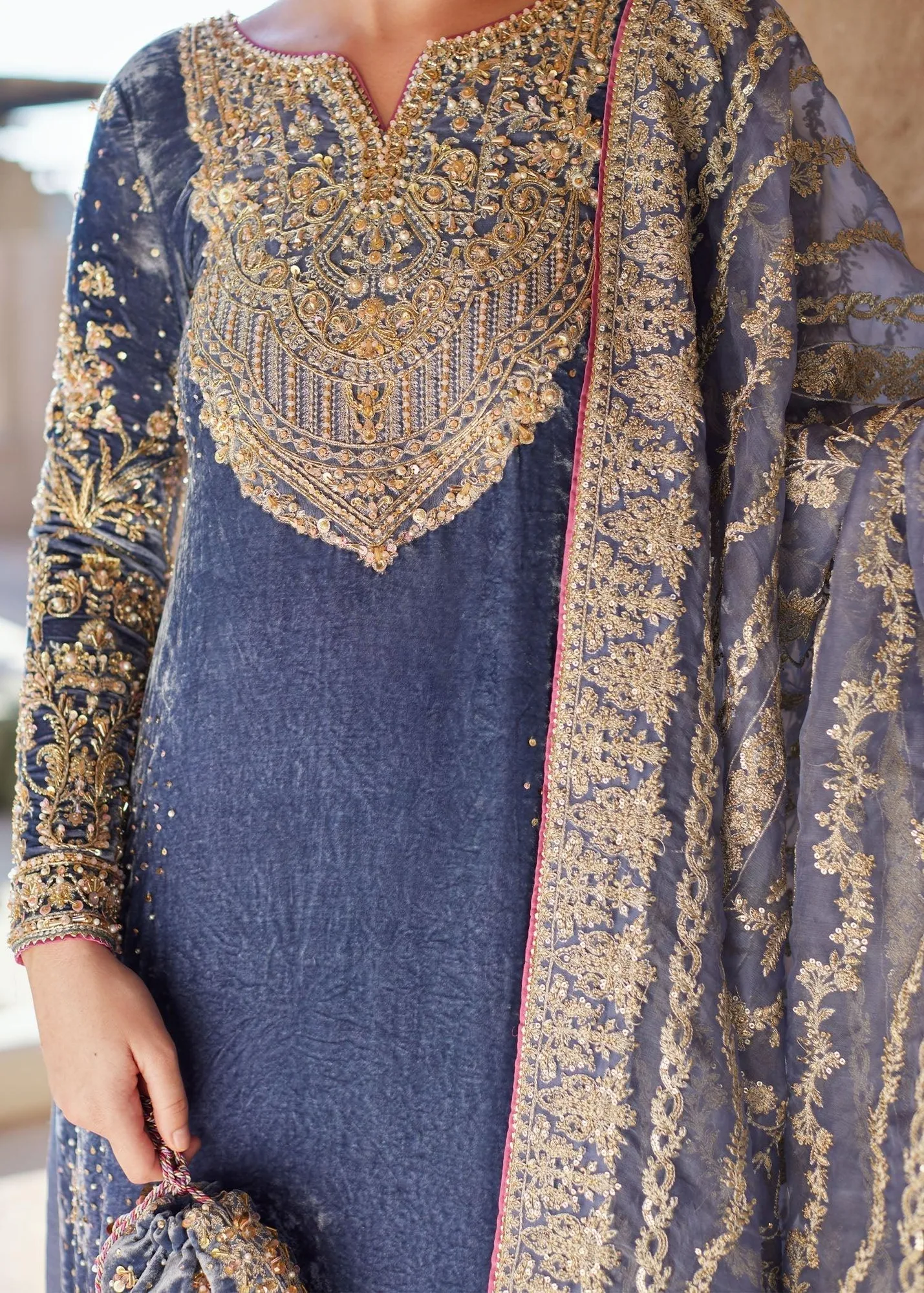 Kanwal Malik Laira Formals Blue Raw Silk – view 3 – Poshaq