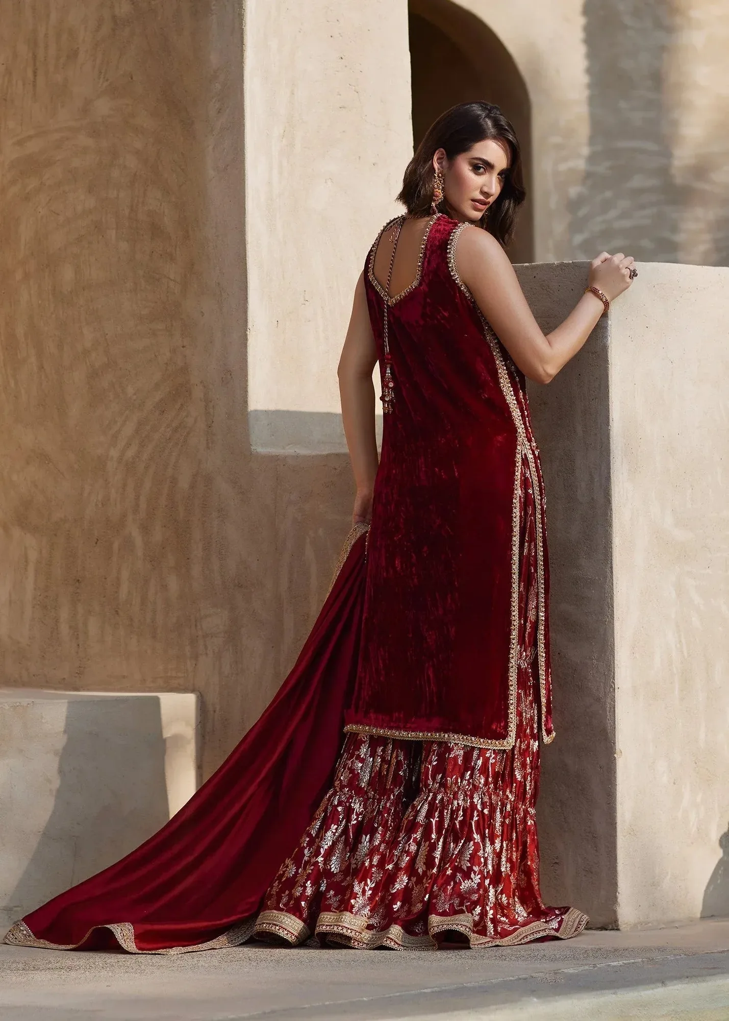 Kanwal Malik Laira Formals Maroon Velvet – view 2 – Poshaq