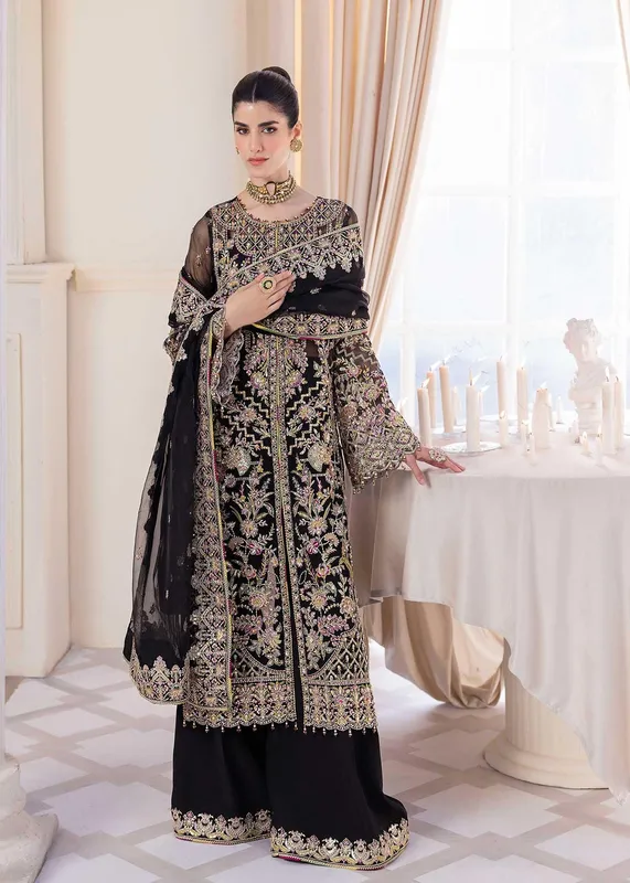 Kanwal Malik Black Raw Silk – view 1 – Poshaq