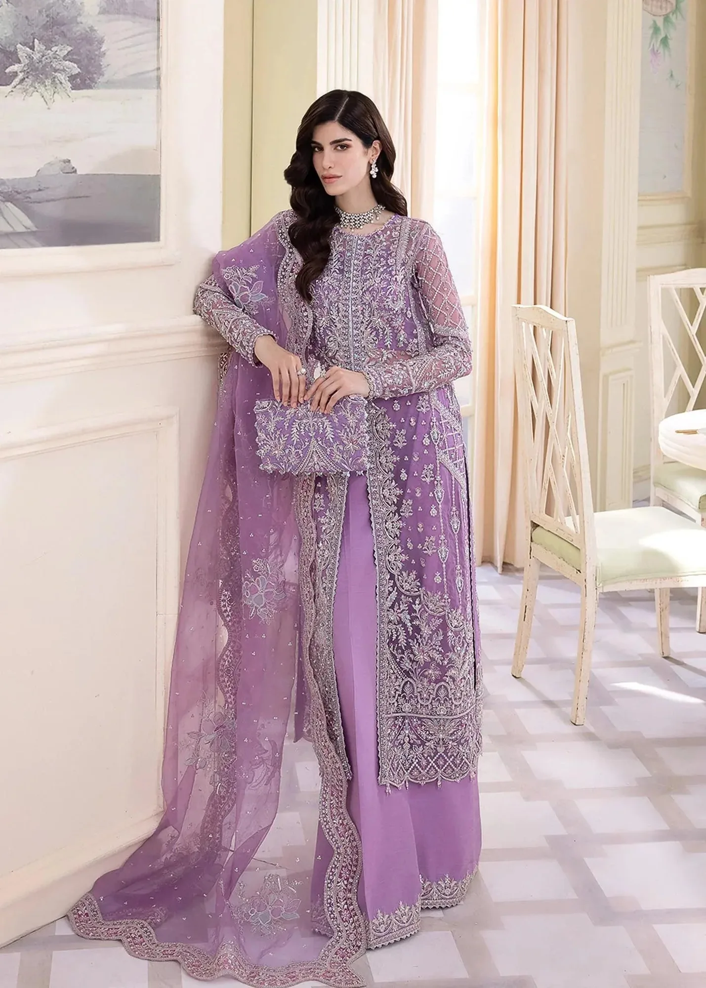 Kanwal Malik Lavender Raw Silk – view 1 – Poshaq