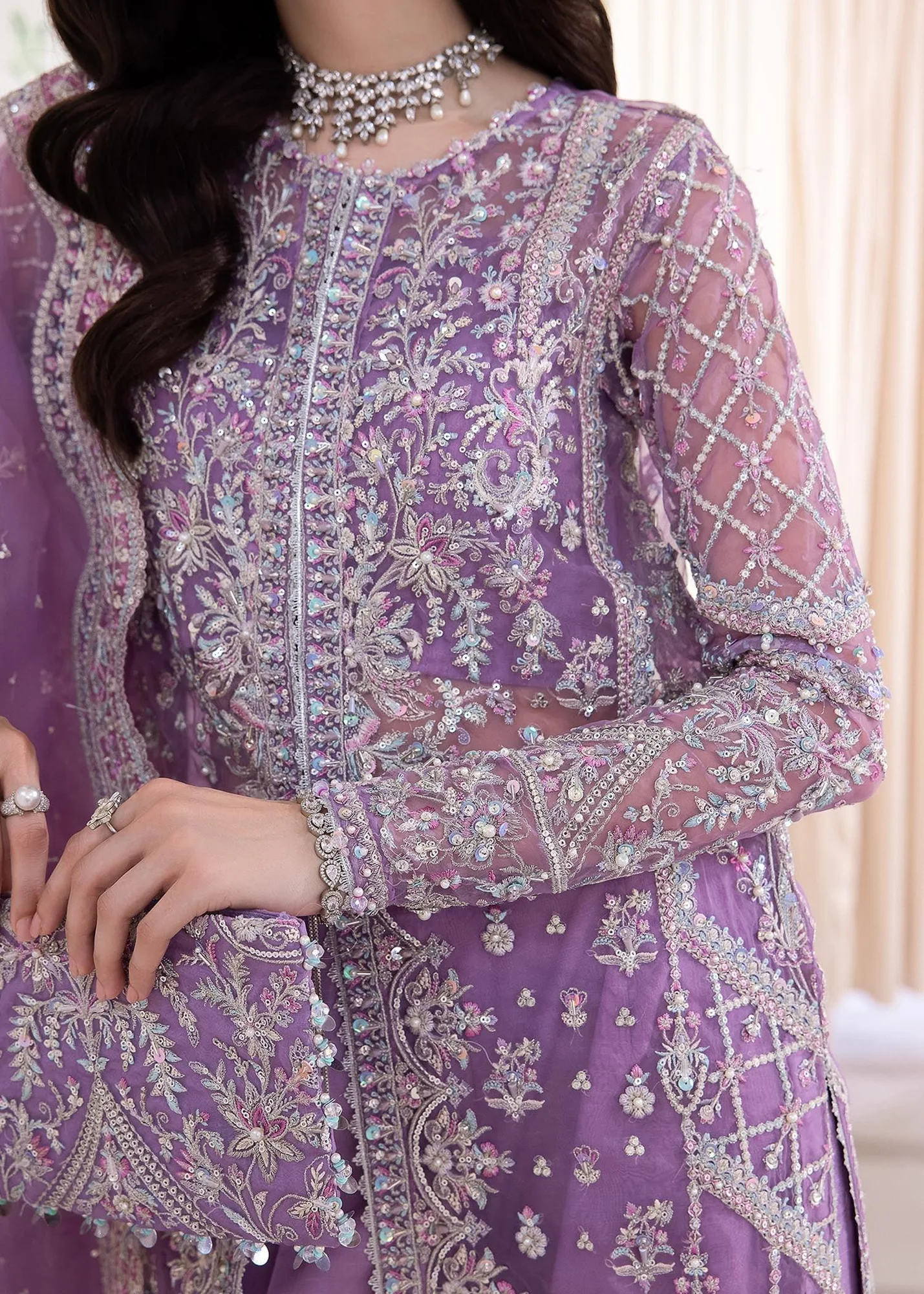 Kanwal Malik Lavender Raw Silk – view 3 – Poshaq