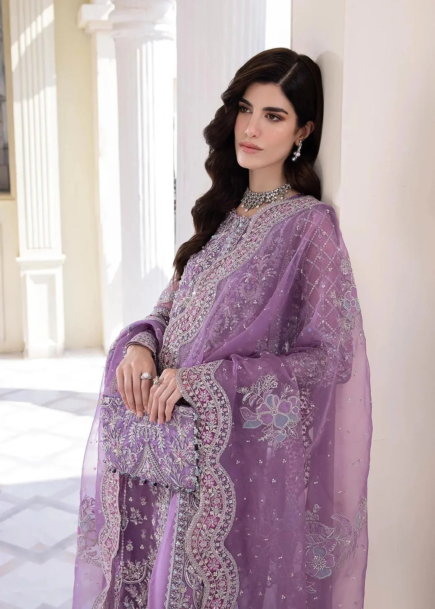 Kanwal Malik Lavender Raw Silk – view 7 – Poshaq