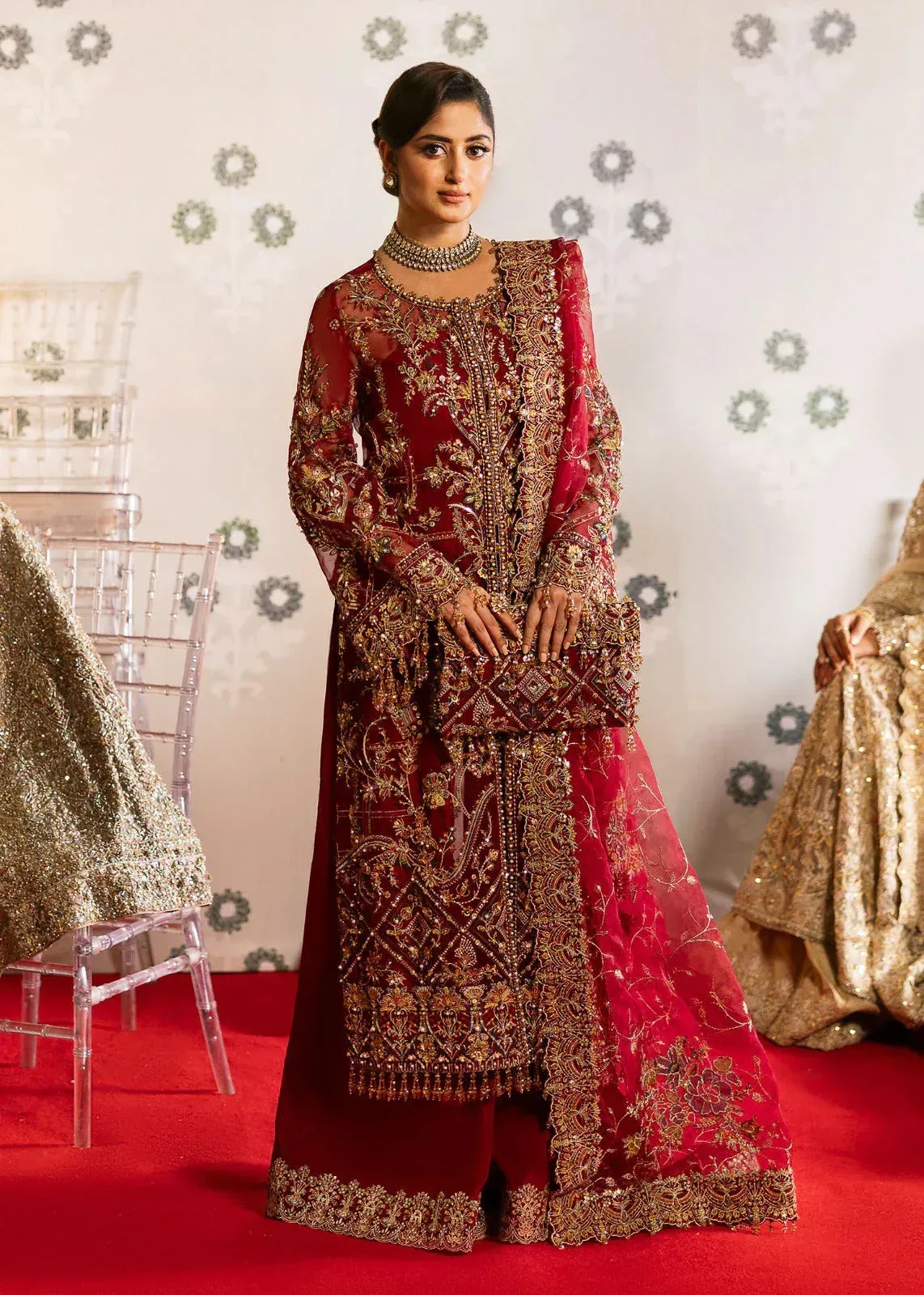 Kanwal Malik Red Organza – view 3 – Poshaq