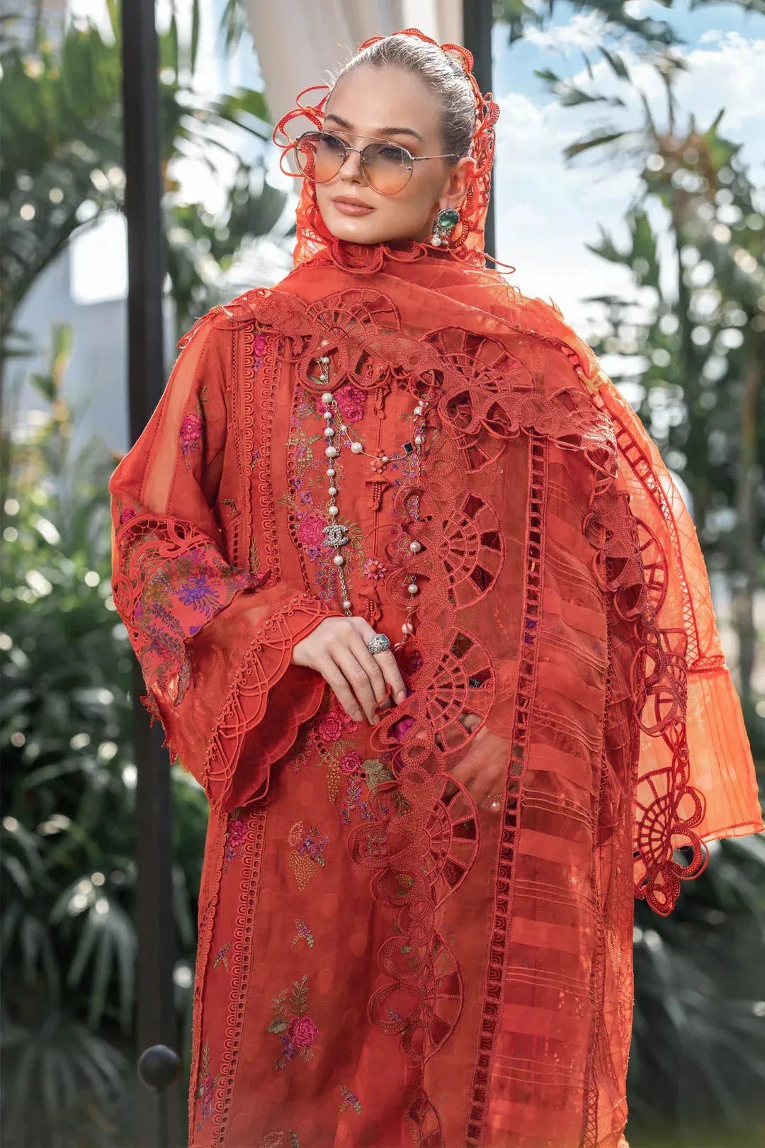 Maria B Orange Organza – view 3 – Poshaq