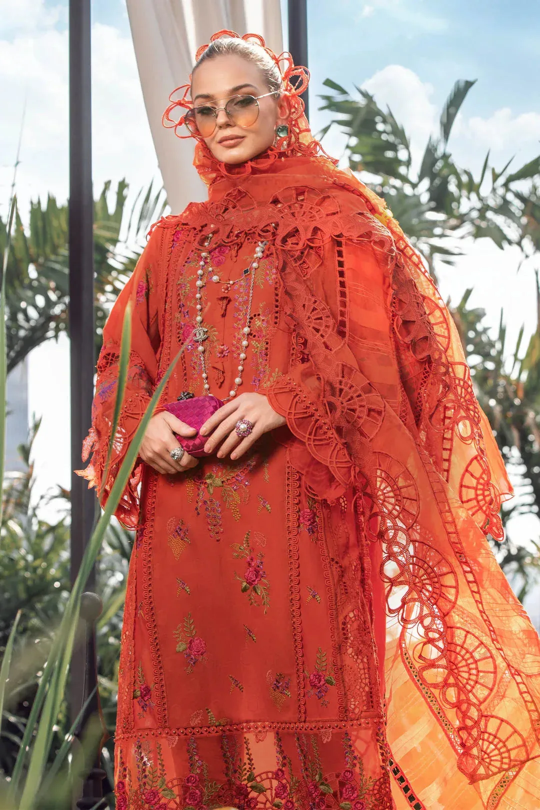 Maria B Orange Organza – view 4 – Poshaq