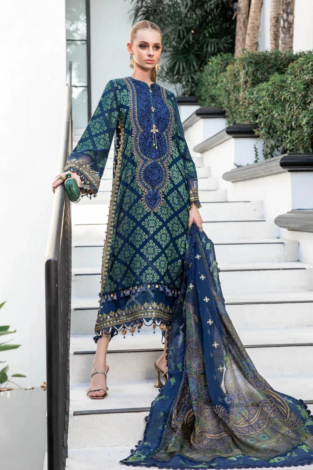 Maria B Blue Jacquard – view 1 – Poshaq