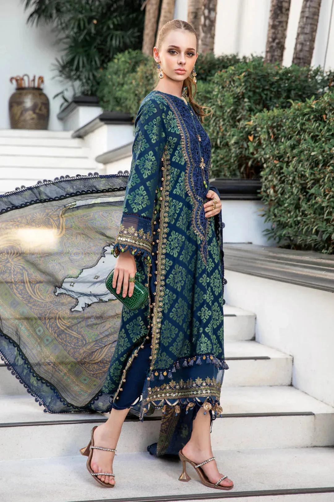 Maria B Blue Jacquard – view 4 – Poshaq
