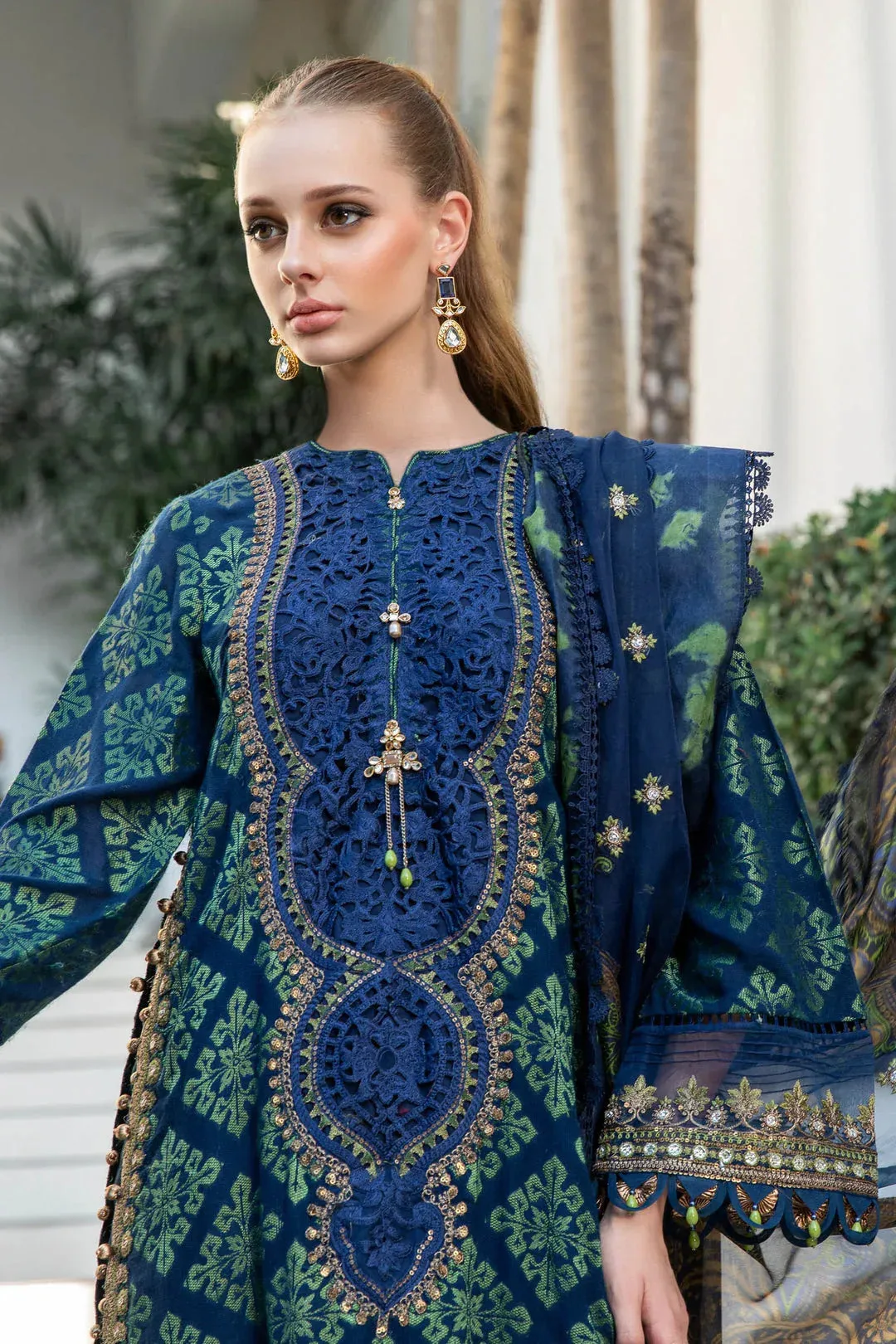 Maria B Blue Jacquard – view 6 – Poshaq
