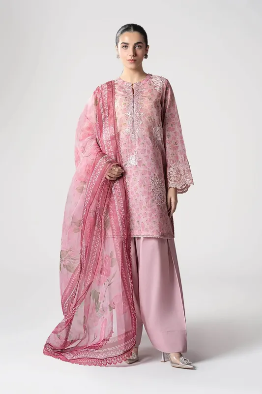 Maria B Basics RTW Pink Organza – view 1 – Poshaq