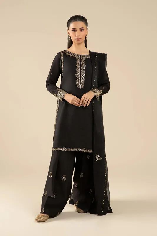 Maria B Basics RTW Black Raw Silk – view 1 – Poshaq