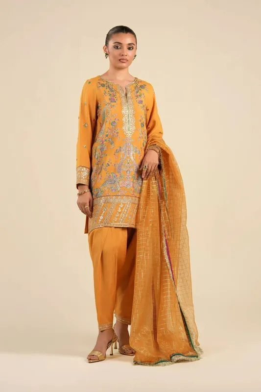 Maria B Basics RTW Mustard Raw Silk – view 1 – Poshaq