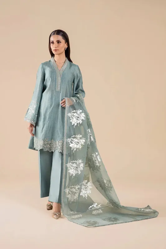 Maria B Basics RTW Blue Raw Silk – view 1 – Poshaq
