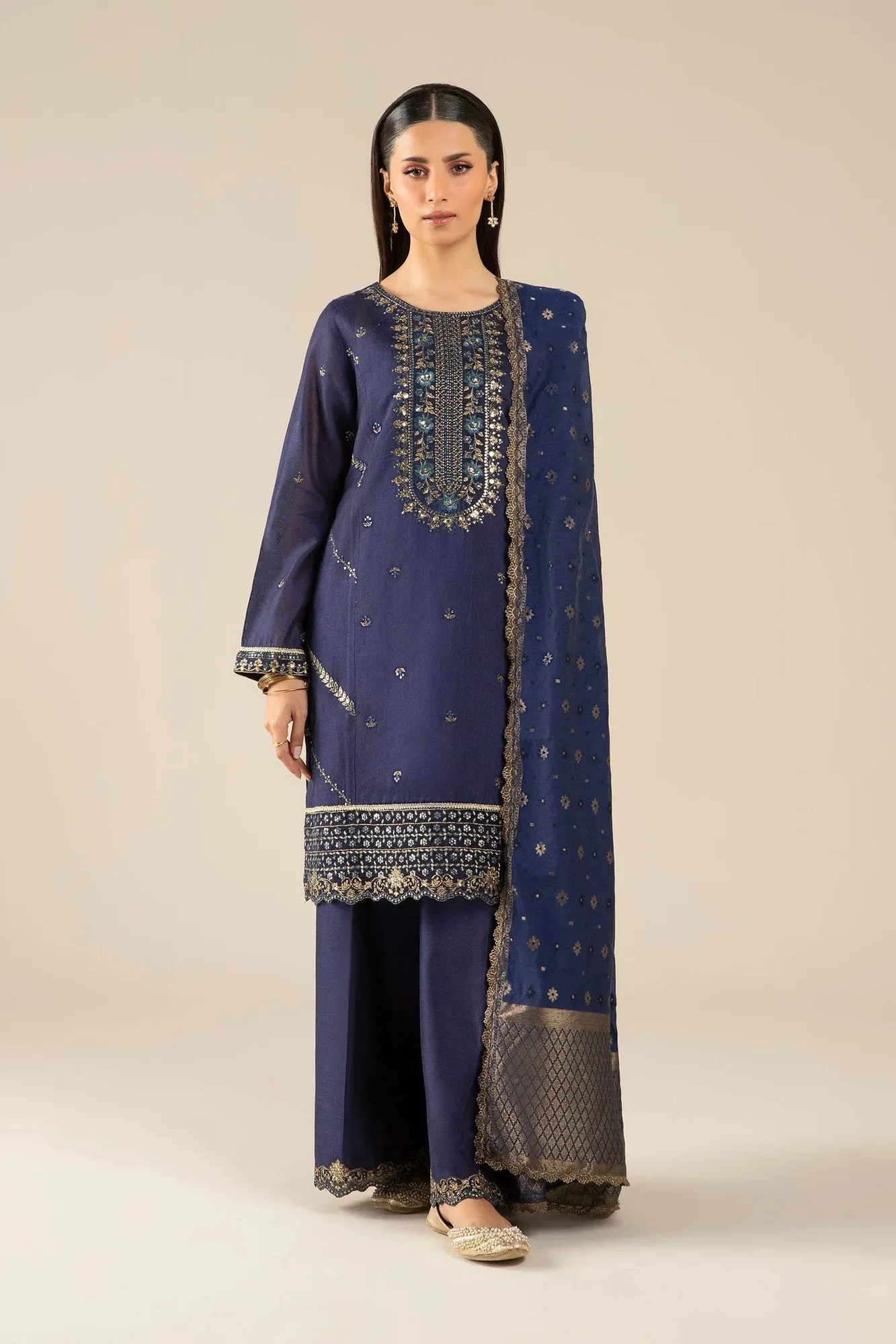 Maria B Basics RTW Blue Jacquard – view 1 – Poshaq
