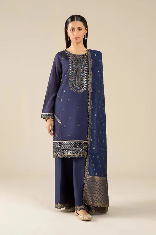 Maria B Basics RTW Blue Jacquard – view 1 – Poshaq