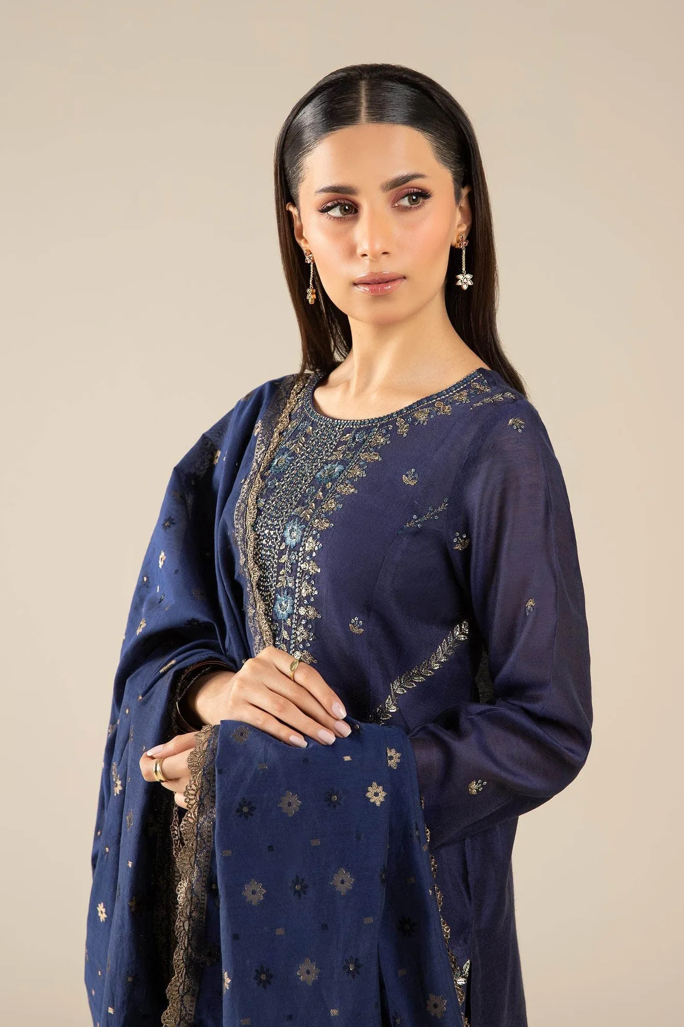 Maria B Basics RTW Blue Jacquard – view 3 – Poshaq