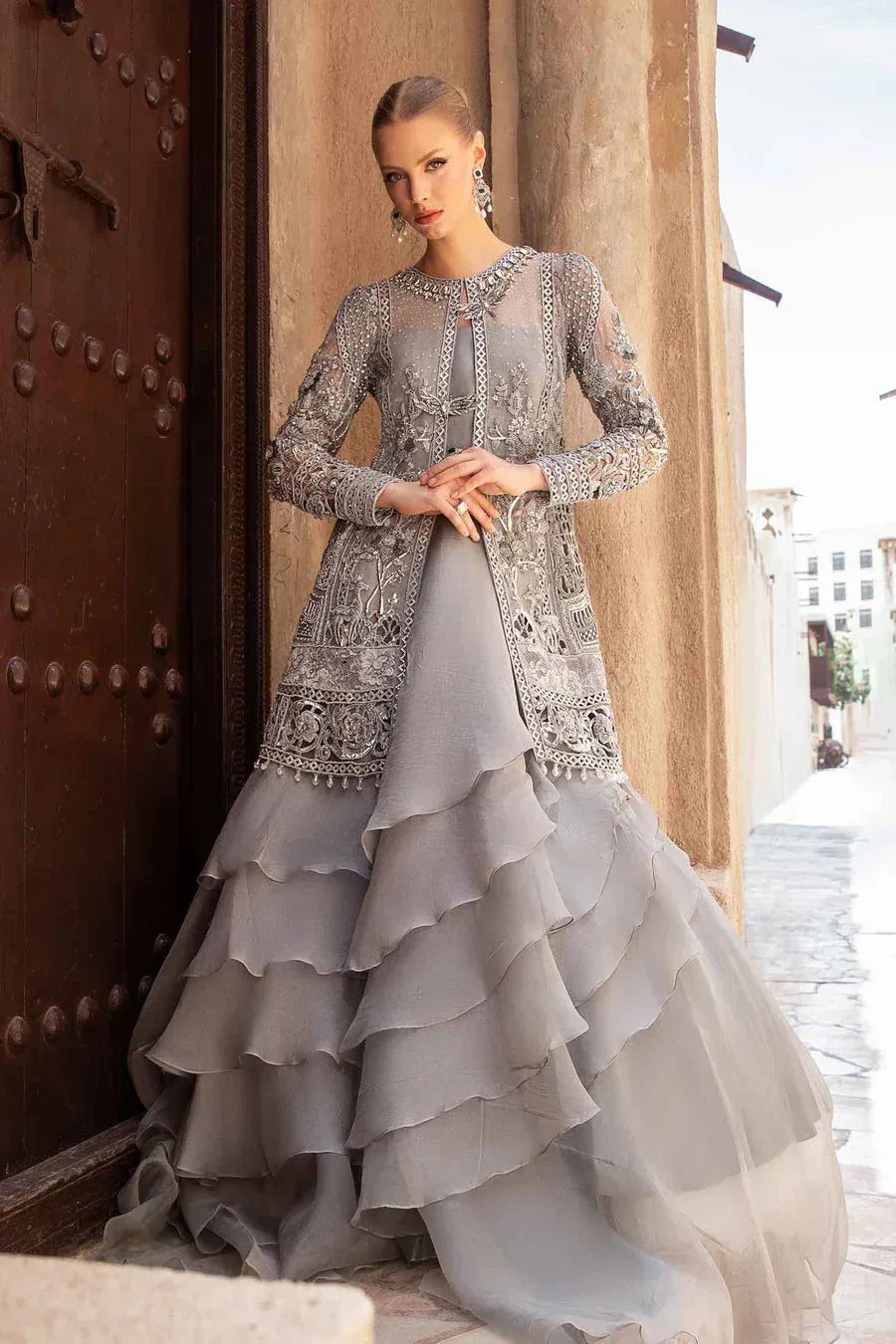 Maria B Bridal Formals Grey Organza – view 1 – Poshaq