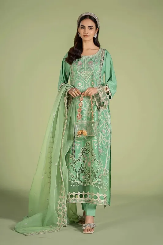 Maria B Casual Pret 2024 Green Organza – view 1 – Poshaq