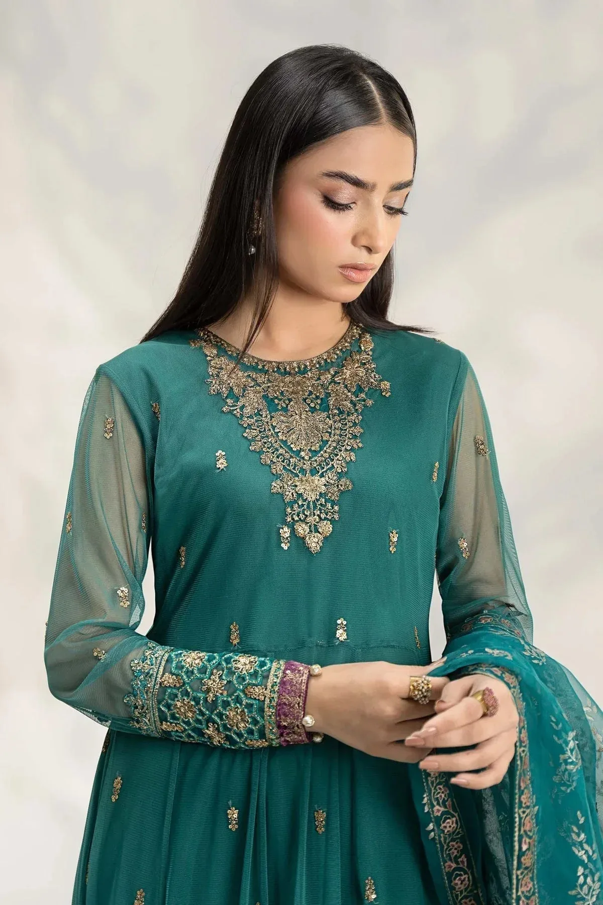 Maria B Casual Pret 2024 Green Organza – view 3 – Poshaq