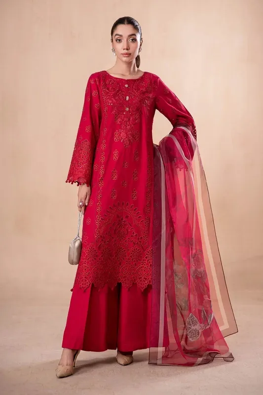 Maria B Casual Pret 2024 Red Organza – view 1 – Poshaq