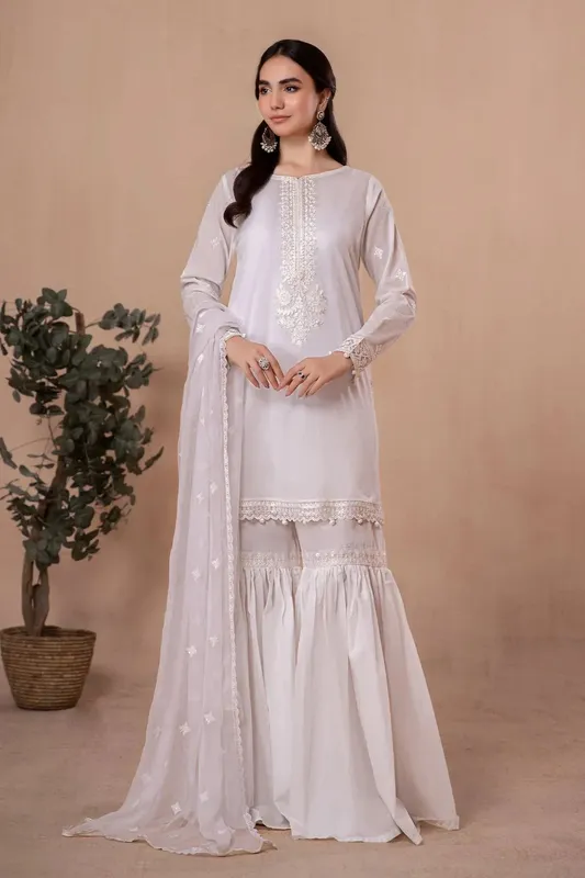 Maria B Casual Pret 2024 White Chiffon – view 1 – Poshaq