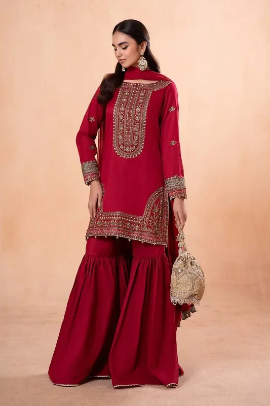 Maria B Casual Pret 2024 Red Chiffon – view 1 – Poshaq