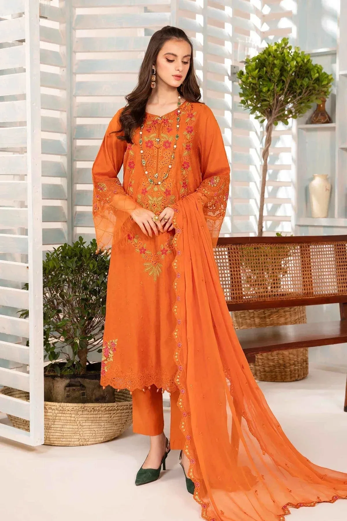 Maria B Casual Pret 2024 Orange Jacquard – view 1 – Poshaq