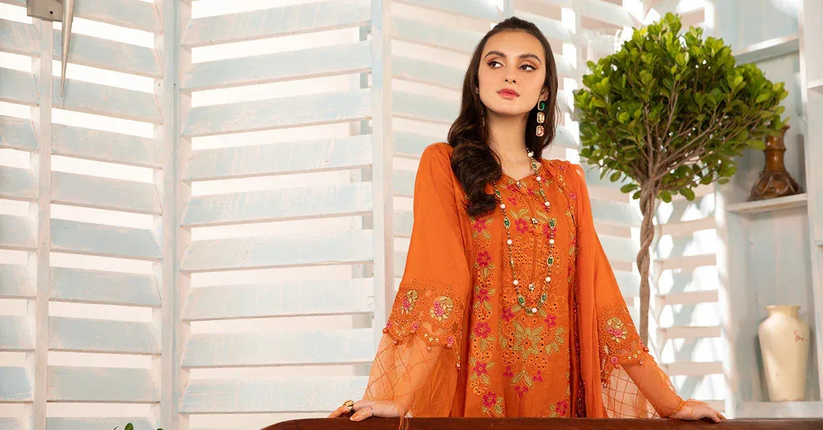 Maria B Casual Pret 2024 Orange Jacquard – view 3 – Poshaq
